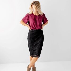 The Main Street Exchange Eleanor Lace Midi Skirt In Black